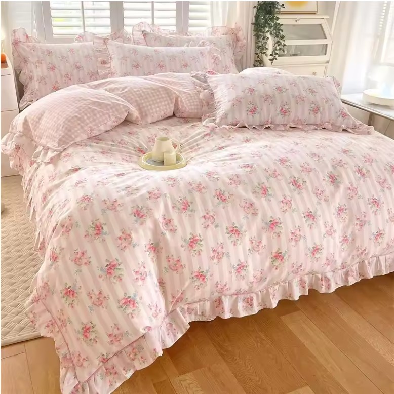 Ruffles 100% Cotton Duvet Cover Set – Floral Princess Style, Queen Size - Image 6