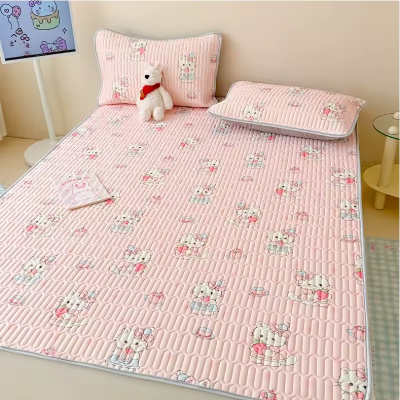 Latex Cooling Mat – Soft Ice Silk Summer Bed Sheet Set with Thick Pad & Pillowcase - Image 6