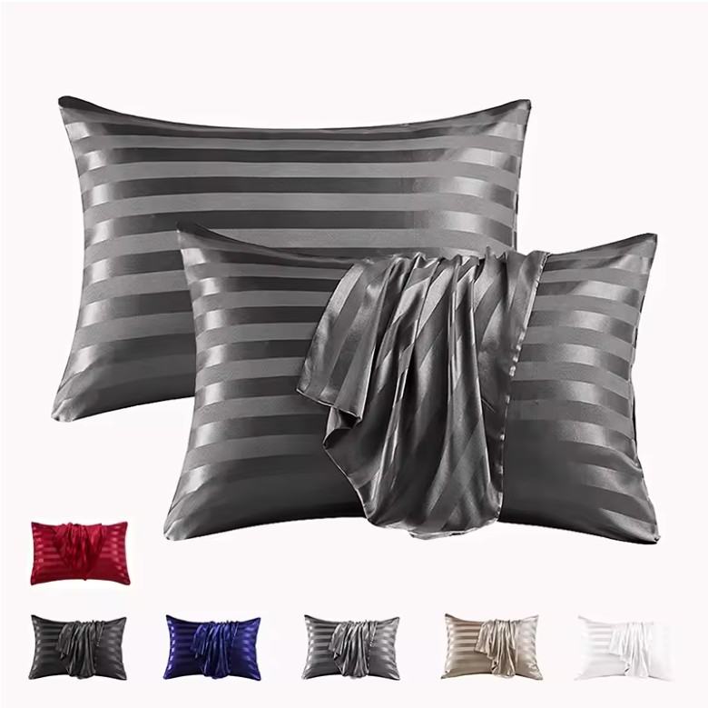 Imitation Silk Satin Striped Pillowcases – Soft, Elegant & Breathable - Image 6