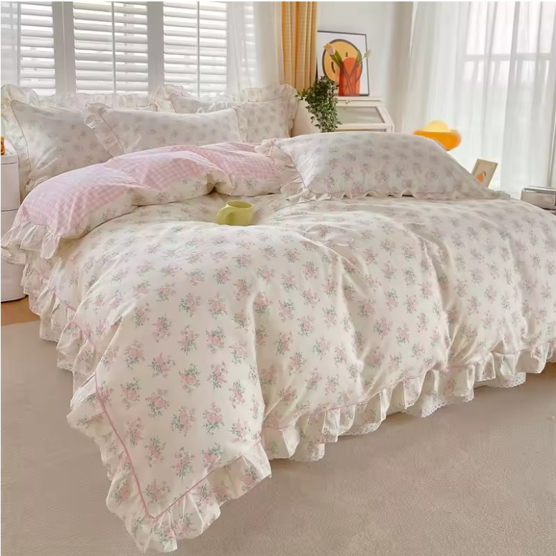 Ruffles 100% Cotton Duvet Cover Set – Floral Princess Style, Queen Size - Image 5