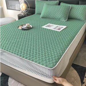 Thickened Natural Latex Cooling Mat – Breathable Ice Silk Summer Bed Sheet Set with Pillowcases