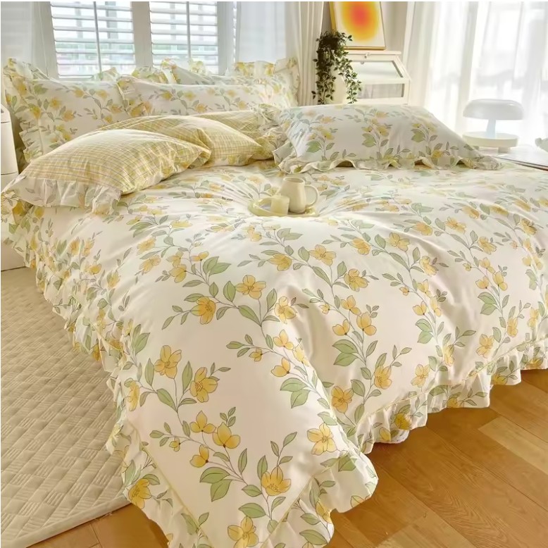 Ruffles 100% Cotton Duvet Cover Set – Floral Princess Style, Queen Size - Image 4
