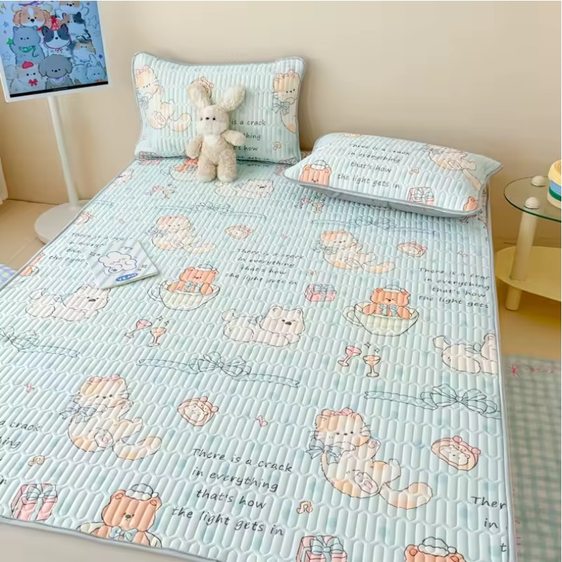 Latex Cooling Mat – Soft Ice Silk Summer Bed Sheet Set with Thick Pad & Pillowcase - Image 4