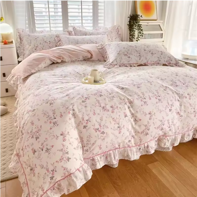 Ruffles 100% Cotton Duvet Cover Set – Floral Princess Style, Queen Size - Image 3