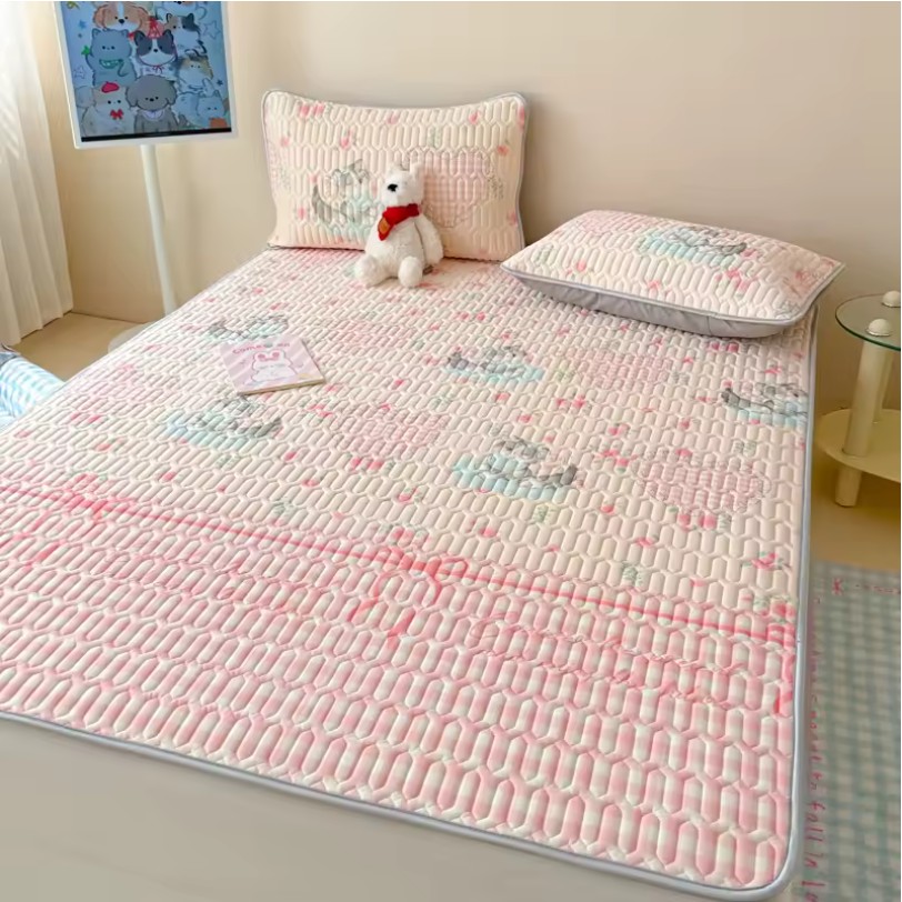 Latex Cooling Mat – Soft Ice Silk Summer Bed Sheet Set with Thick Pad & Pillowcase - Image 3